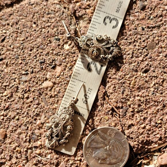 Vintage 925 sterling silver Art Deco ornate marcasite adorned unique earrings - Picture 13 of 16